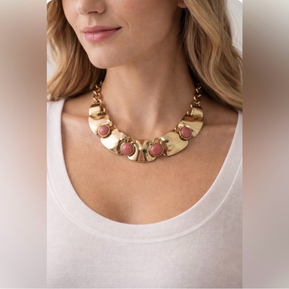 White House Black Market Gold Necklace with Pink
Accents